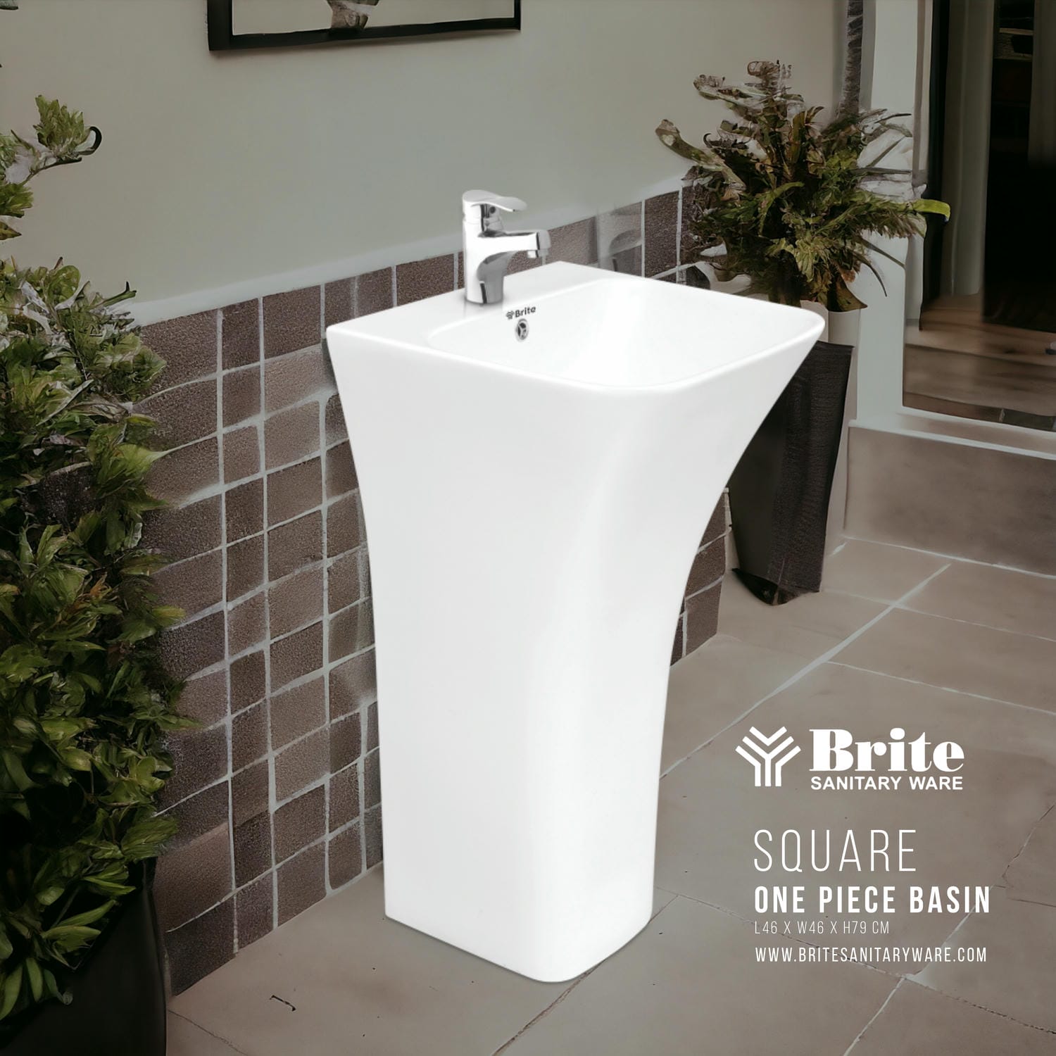 Square One Piece Basin by Brite Sanitary Ware