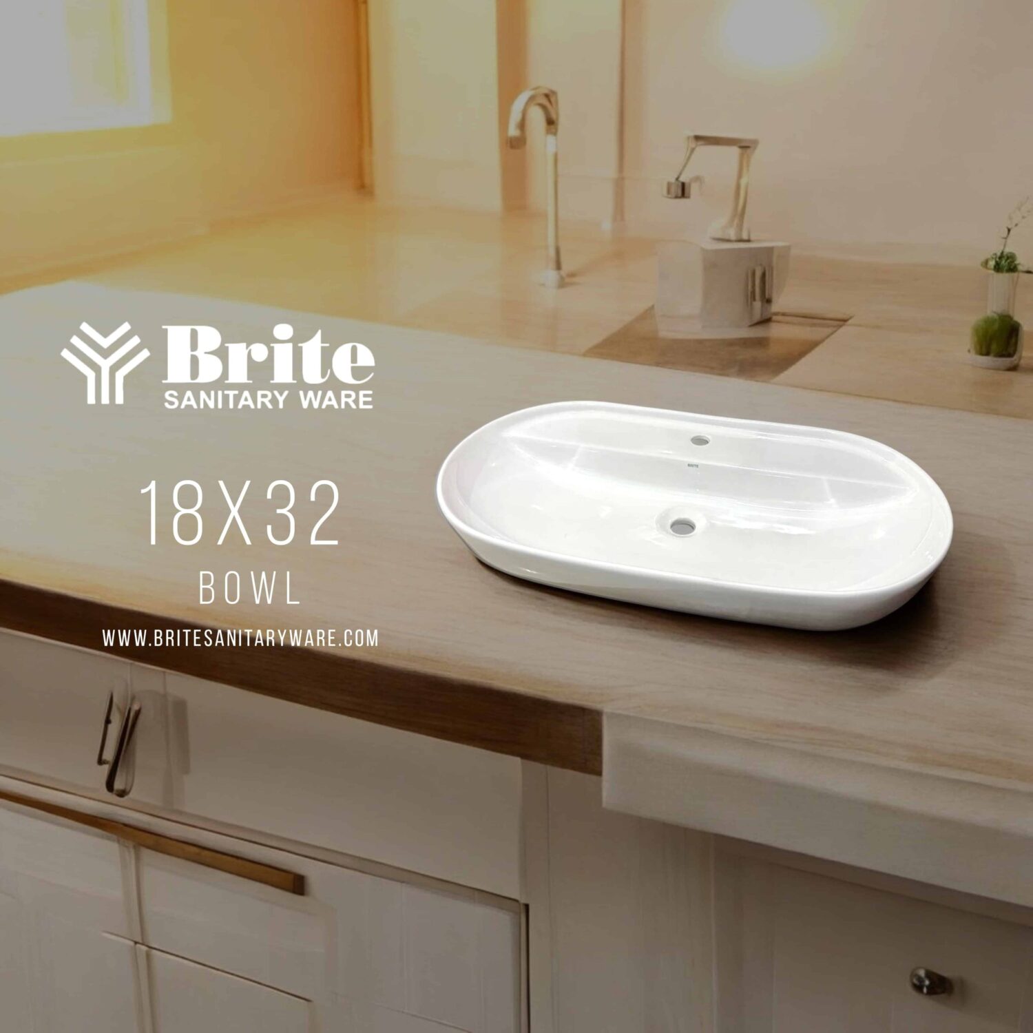 18×32 Bowl Upper Counter Basin Sink by Brite Sanitary Ware